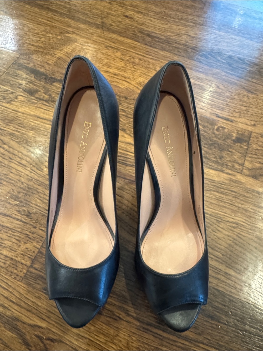 Enzo Angiolini Black Leather Peep-Toe Heels